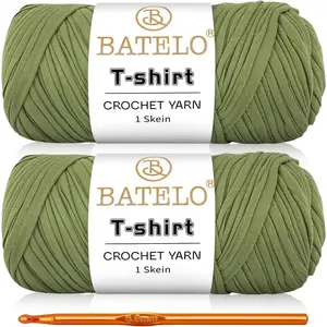 2 Pack T-Shirt Crochet Yarn for Beginners, 400g/144yds High Elastic Thick Polyester Yarn, Ideal for Crochet Bags, Baskets, Coasters (Avocado Green)