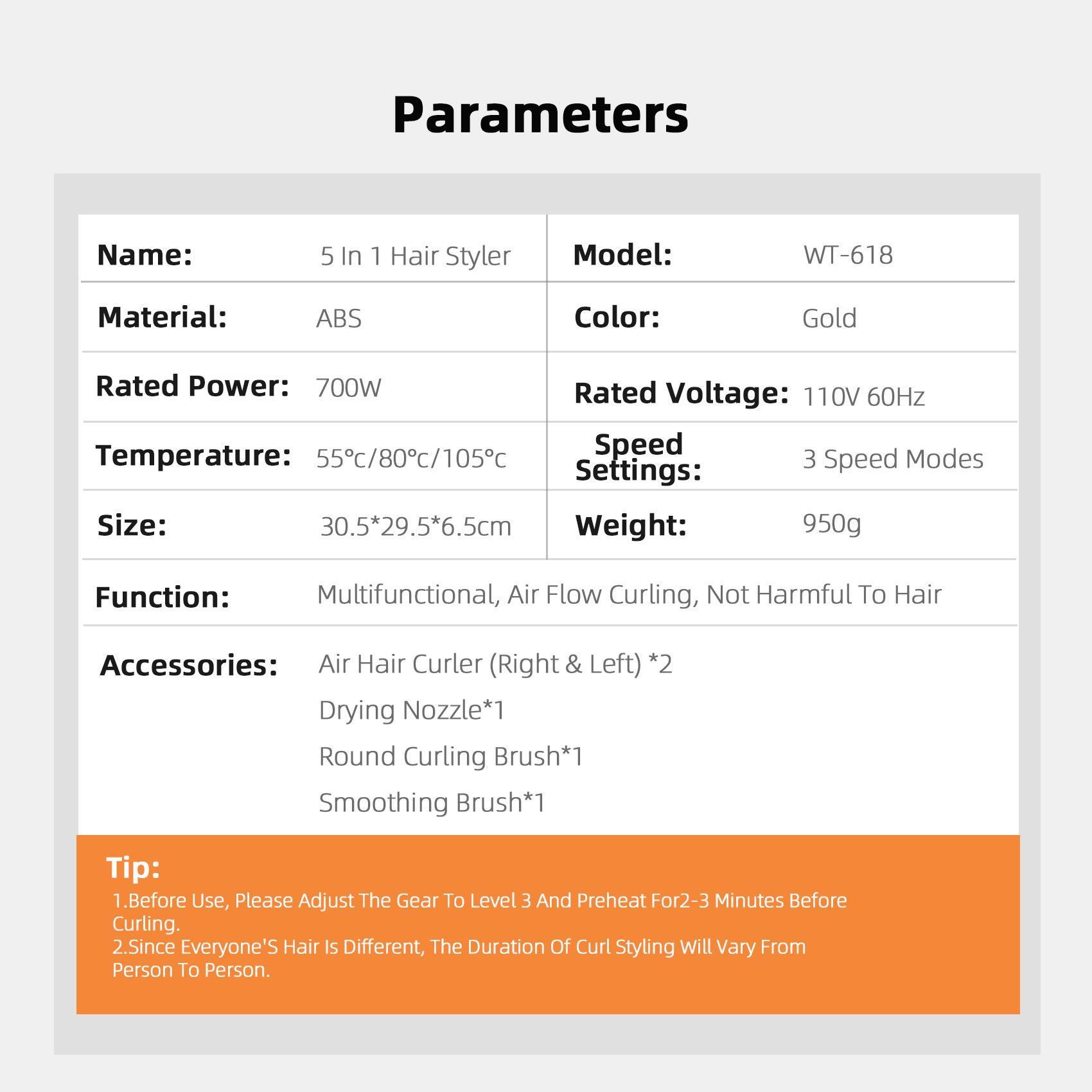 5 in 1 Detachable Blow Dryer Brush Set,Negative lonic Hot Air Brush,Hair Styling Tool, Round Hot Air Straightener Brush Volumizer,Air Curler Wand
