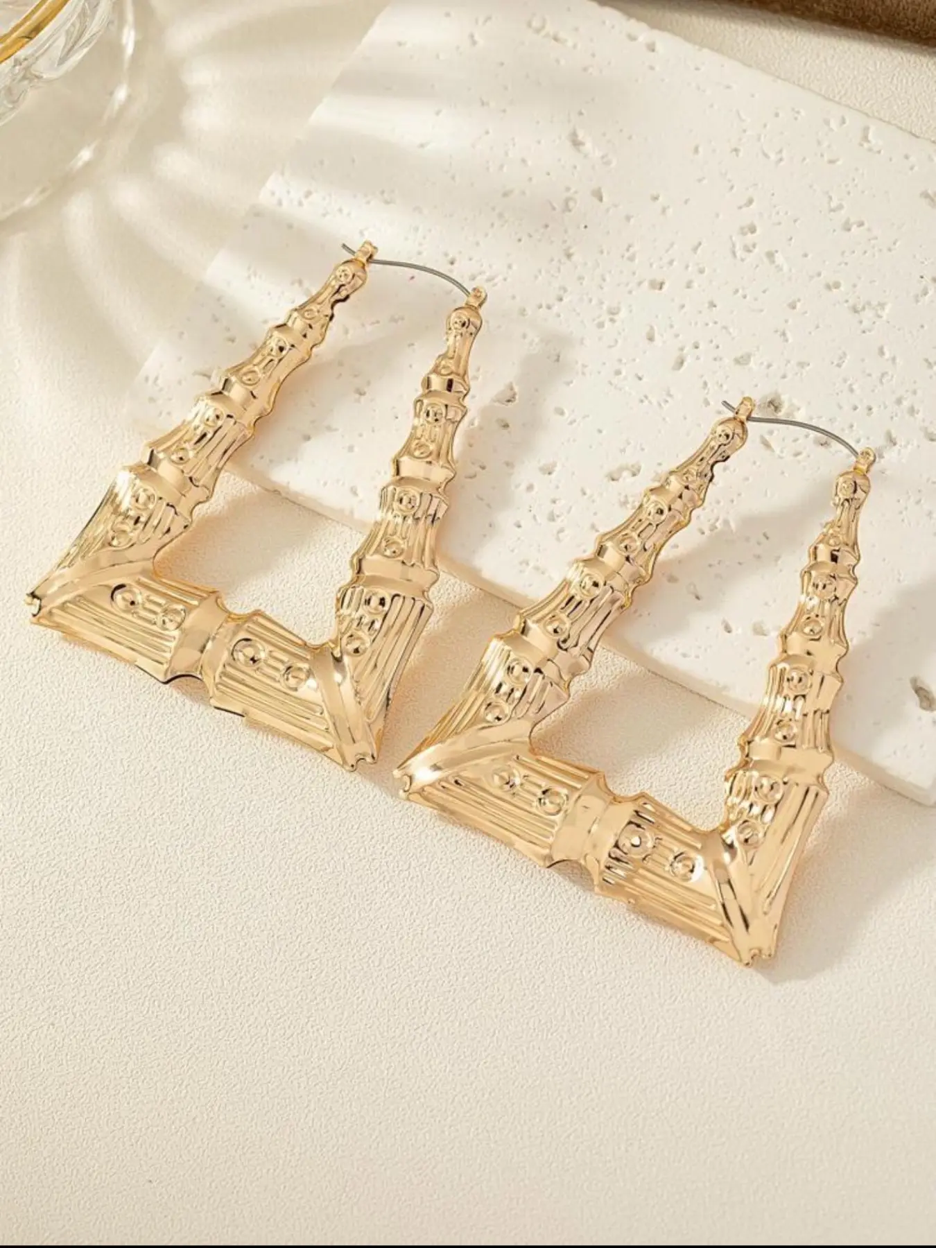 1 Pair Fashionable European-Style Bamboo Hoop Earrings, Simple & Elegant Jewelry, Geometric Design, Alloy Material, All Seasons Wear