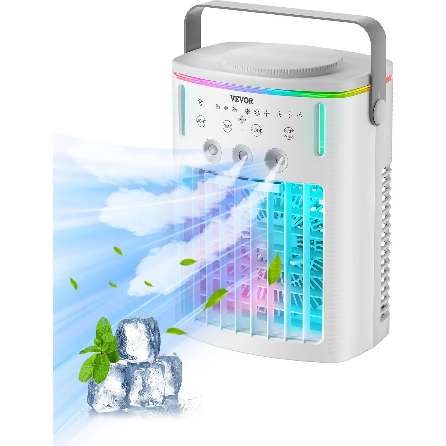 VEVOR Portable Air Conditioner Unit, 4-in-1 Evaporative Air Cooler with Remote Control, Timer, 3 Speeds, 3 Mist Levels, 1L Visible Water Volume Tank, 120° Oscillating Desktop Fan for Home Use