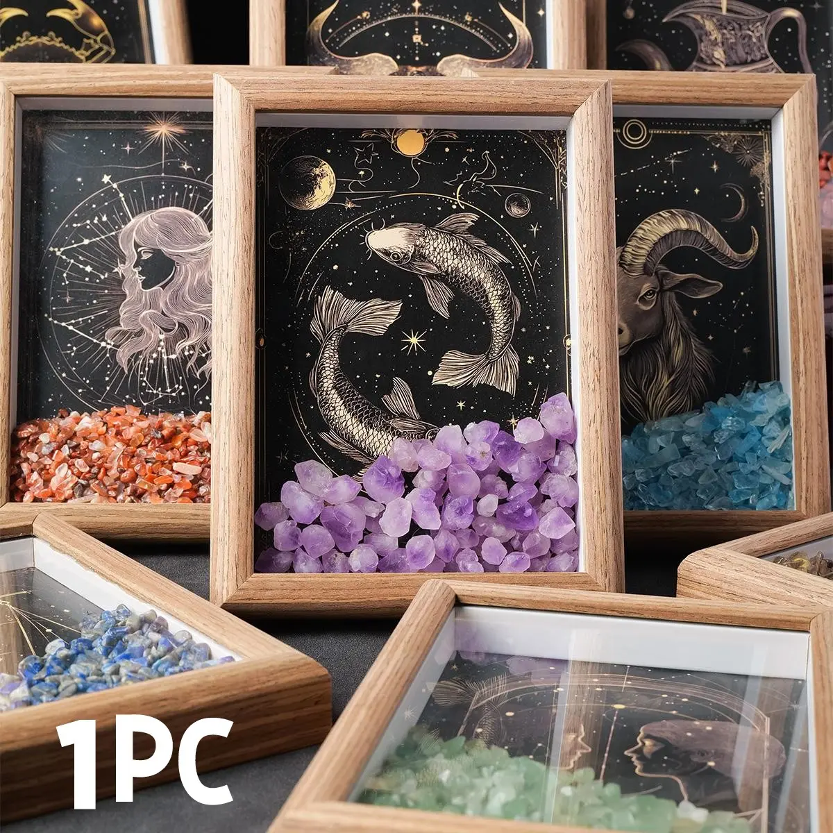 Natural Healing Gem Photo Frame, Picture Frame, Picture Frames For Desk, High Quality Frame, 1 Count Zodiac Seven Chakra Photo Frame, Desktop Decoration, Home Decoration, Gift for Friends & Family