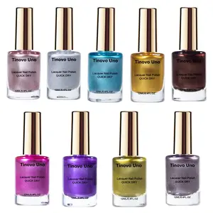 Tinovo Uno 9-Piece Set of Metallic Nail Polish with a Mirror Finish, No-Bake Quick-Dry Formula, Chrome Effect, Long-Lasting and Convenient, Dries Naturally
