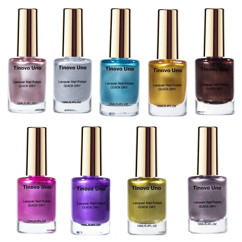 9-Piece Tinovo Uno Metallic Nail Polishes with Mirror Finish, Chrome Effect, Non‑Gel Quick‑Dry Formula, Long‑Lasting for Home DIY Manicure