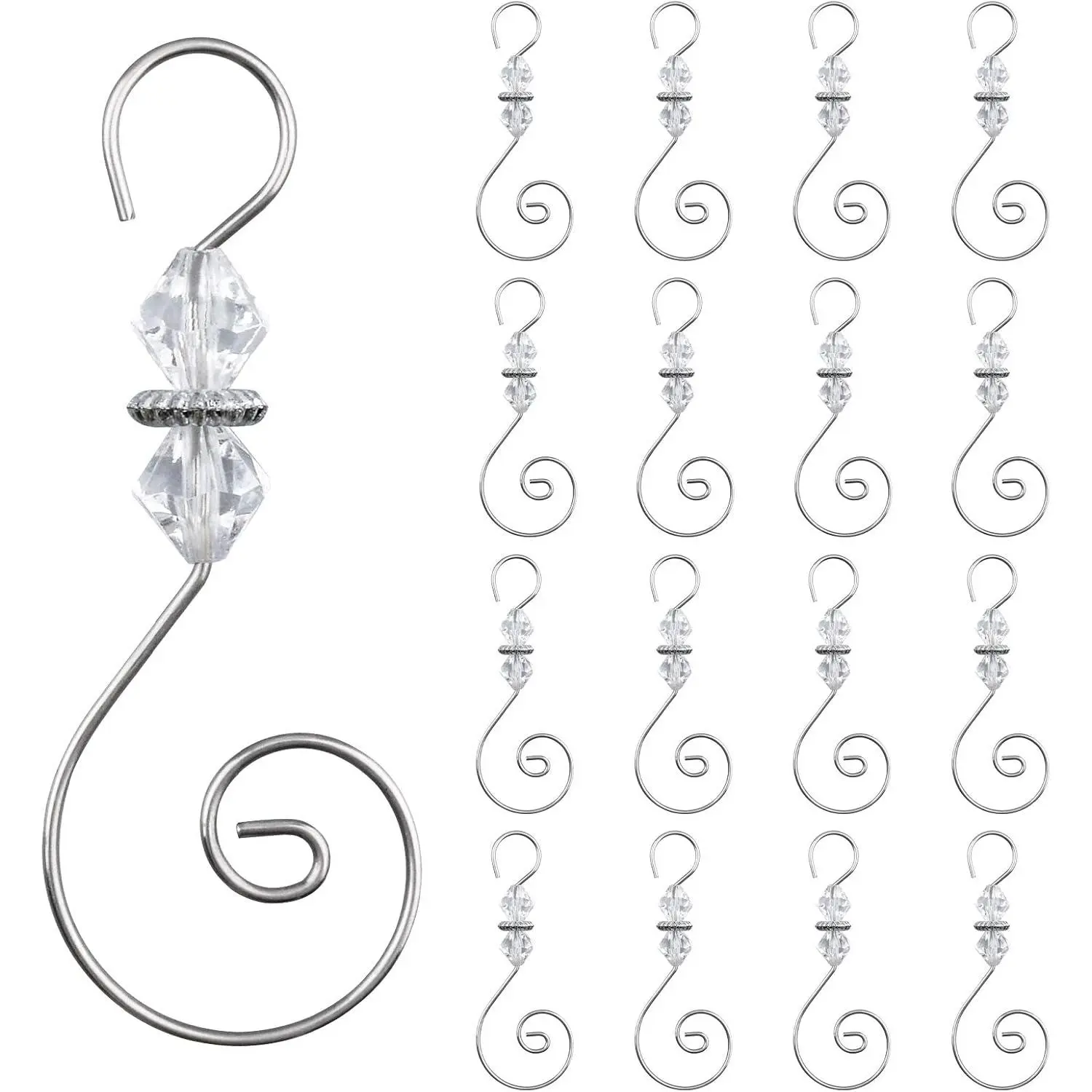 Ornament Hooks, 30 PCS Silver S-Shaped Hangers Hook Swirl Christmas Tree Hanger Metal Hooks with Crystal Beadedfidget toys