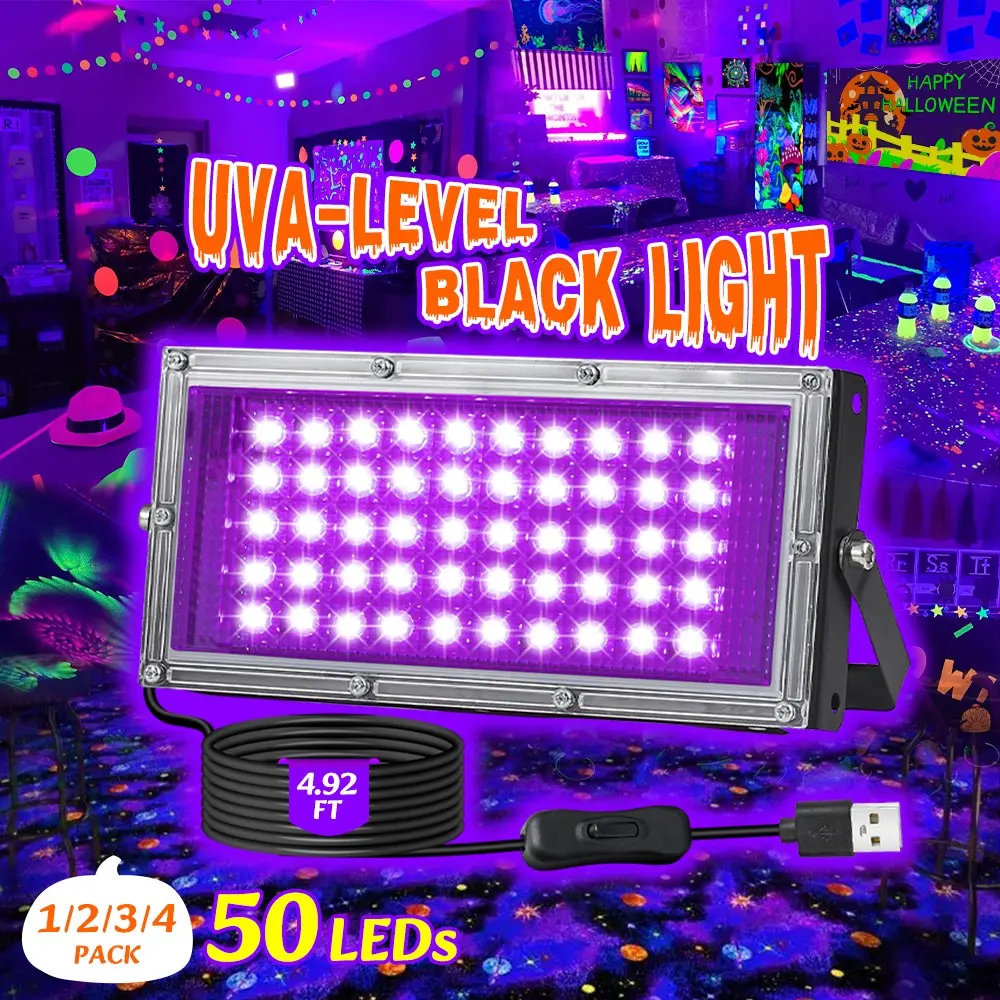 USB Plug Stage Light, 50 Beams Glow Lamp, Long Cord with on off Switch, Halloween Party Neon Decor Light, Led Neon Light