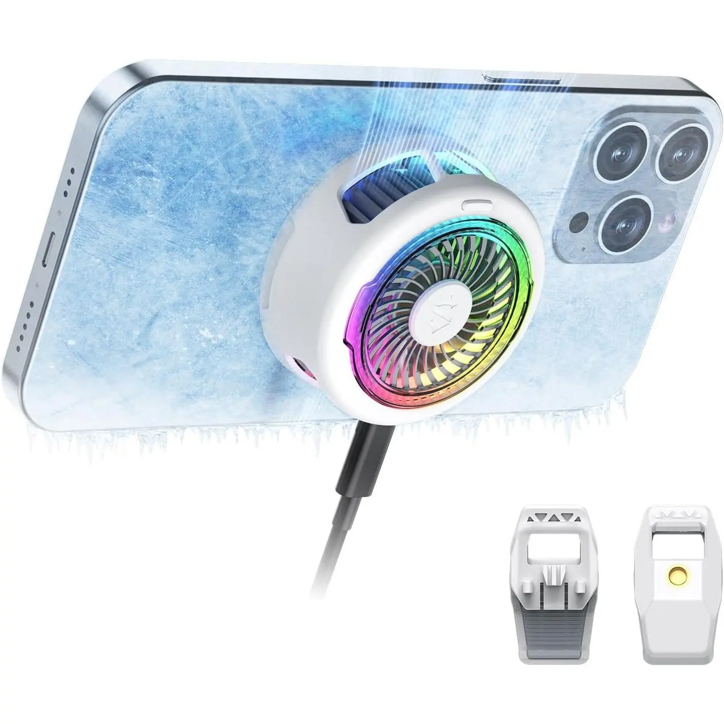 FunCooler 5  Cell Phone Cooler for Gaming, Portable Mobile Phone Cooling Fan with RGB Light, Cellphone Radiator for   Series/Android/Tablet/iPad (White)