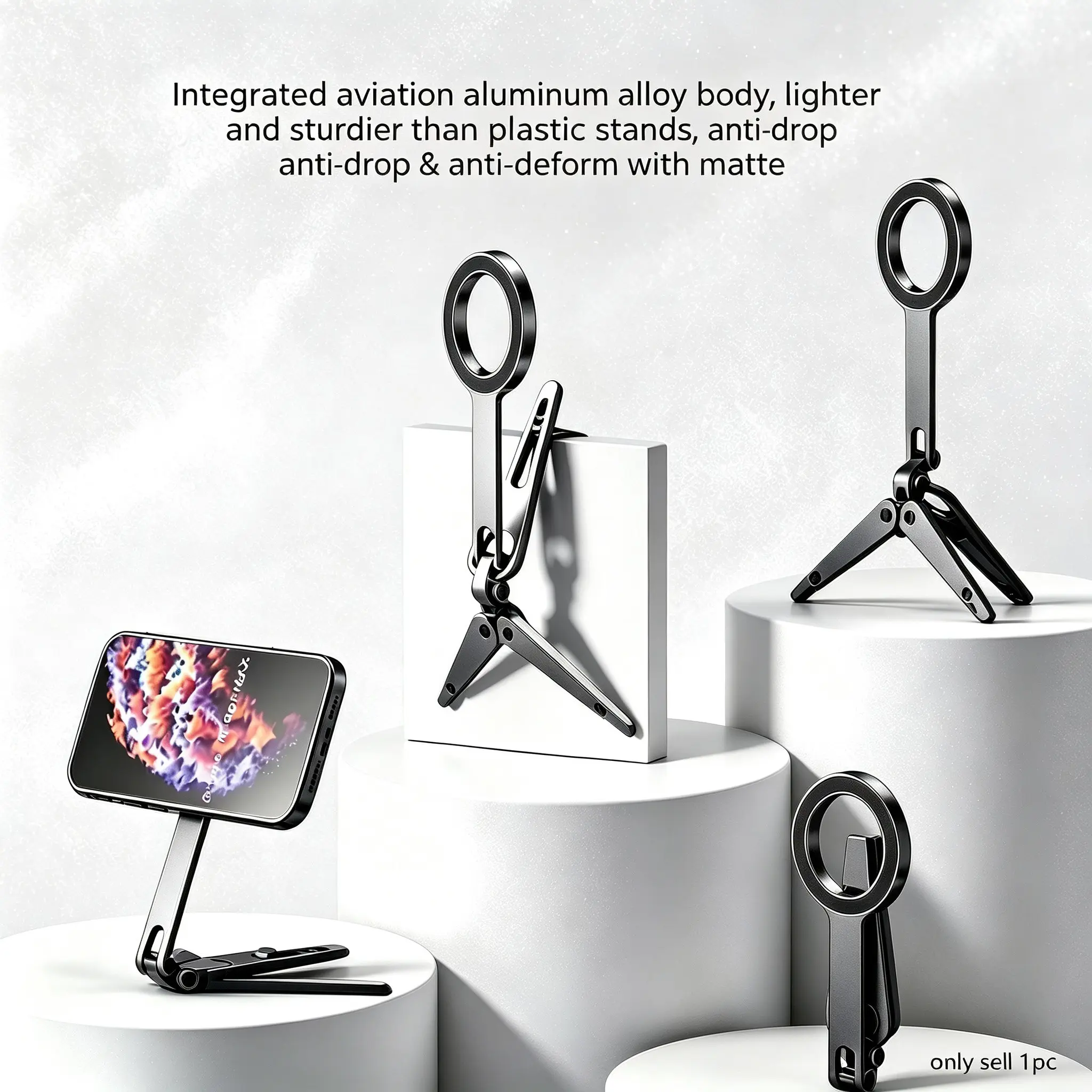 Aluminum Magsafe Magnetic Foldable Phone Stand, Cold Shoe 1/4 Screw, Multi-Function Metal Tripod for Vlogging and Live Streaming