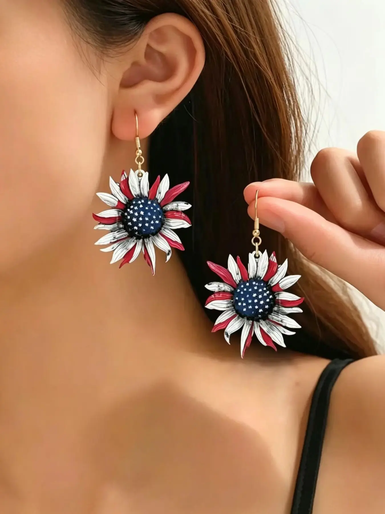 European and American Fashion Bestselling Independence Day Blue Striped Acrylic Earrings, Texas Star Ear Jewelry