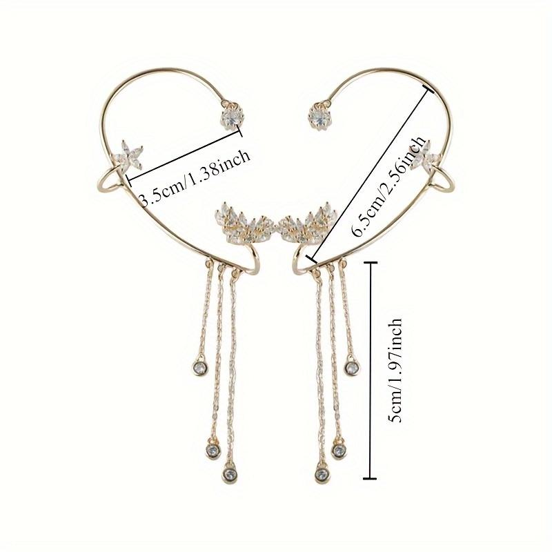 [Trendy Zirconia Tassel Ear Cuff] Shiny Butterfly Ear Cuff Earring Trendy Zirconia Inlaid Tassel Ear Wrap Earrings Elegant Ear Ornaments Jewelry Accessories for Women Tassel Ear Hooks Without Ear Holes