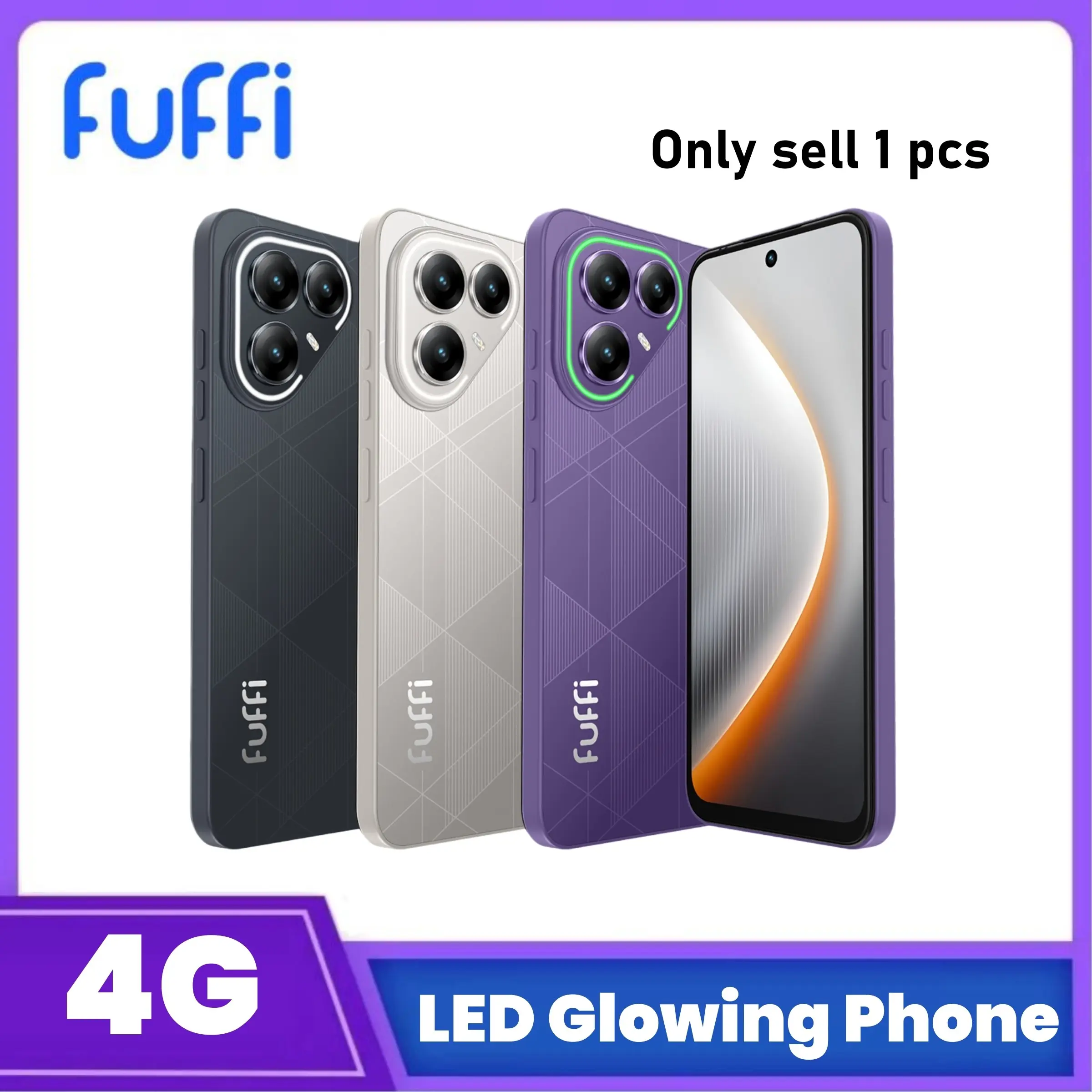 FUFFi-LED Glowing Phone, 6.67 Inch Display, 5+16mp Camera, 4+32GB Memory, 4400mah Battery, Android 12.0, Dual Sim 4g Smartphone, Android Mobile Phones