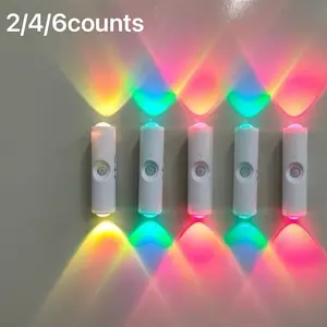 2/4/6pcs Dual-Head Motion Sensor Wall Light, USB Rechargeable RGB Night Lamp, 3/7 Color Modes, Dimmable, Modern Aesthetic, Bedroom, Staircase, Closet, Cabinet