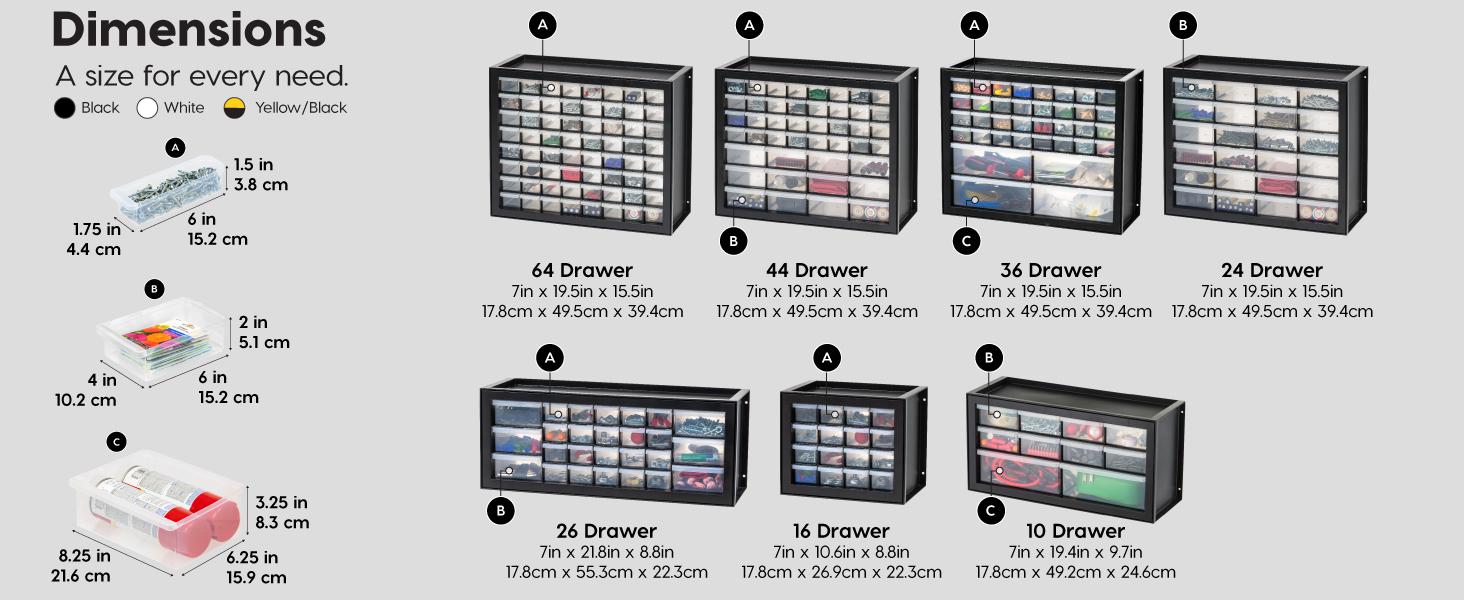 Screw Tool Organizer Small Parts Cabinet, 44-Drawer, Electronics Hardware Nuts and Bolts Plastic Storage Drawers Garage Storage, Stackable Bead Craft Organizer Building Bricks Sorter, Black