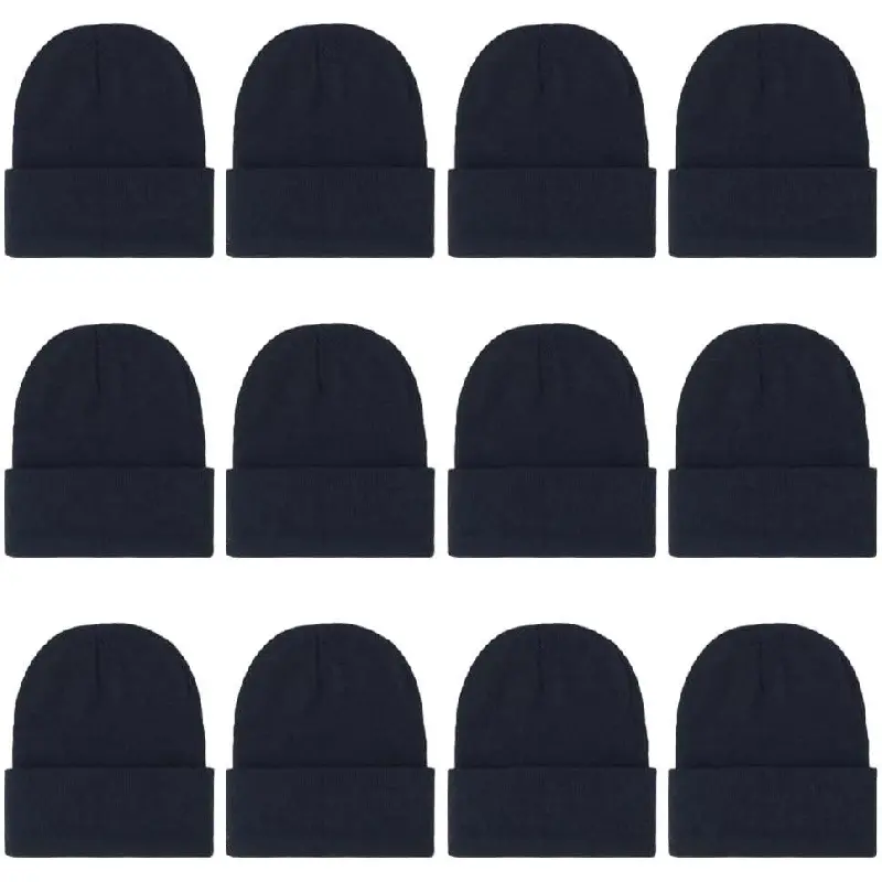 12-Pack Knitted Winter Beanie Hats for Men and Women, Warm and Cozy Cuffed Skull Caps, Bulk Purchase