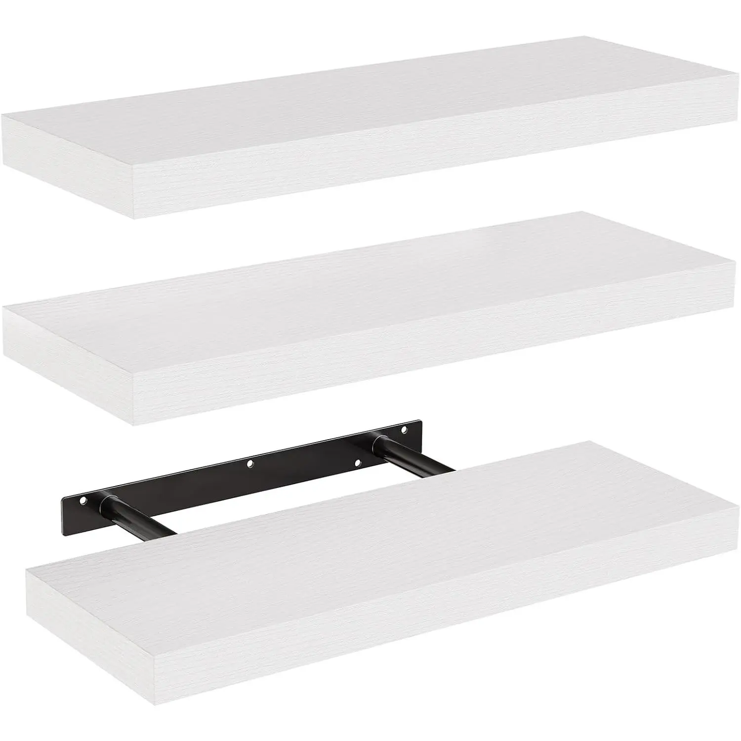 Floating Shelves, Wall Shelves for Bathroom/Living Room/Bedroom/Kitchen Decor, White Shelves with Invisible Brackets Set of 3 - AMFS08
