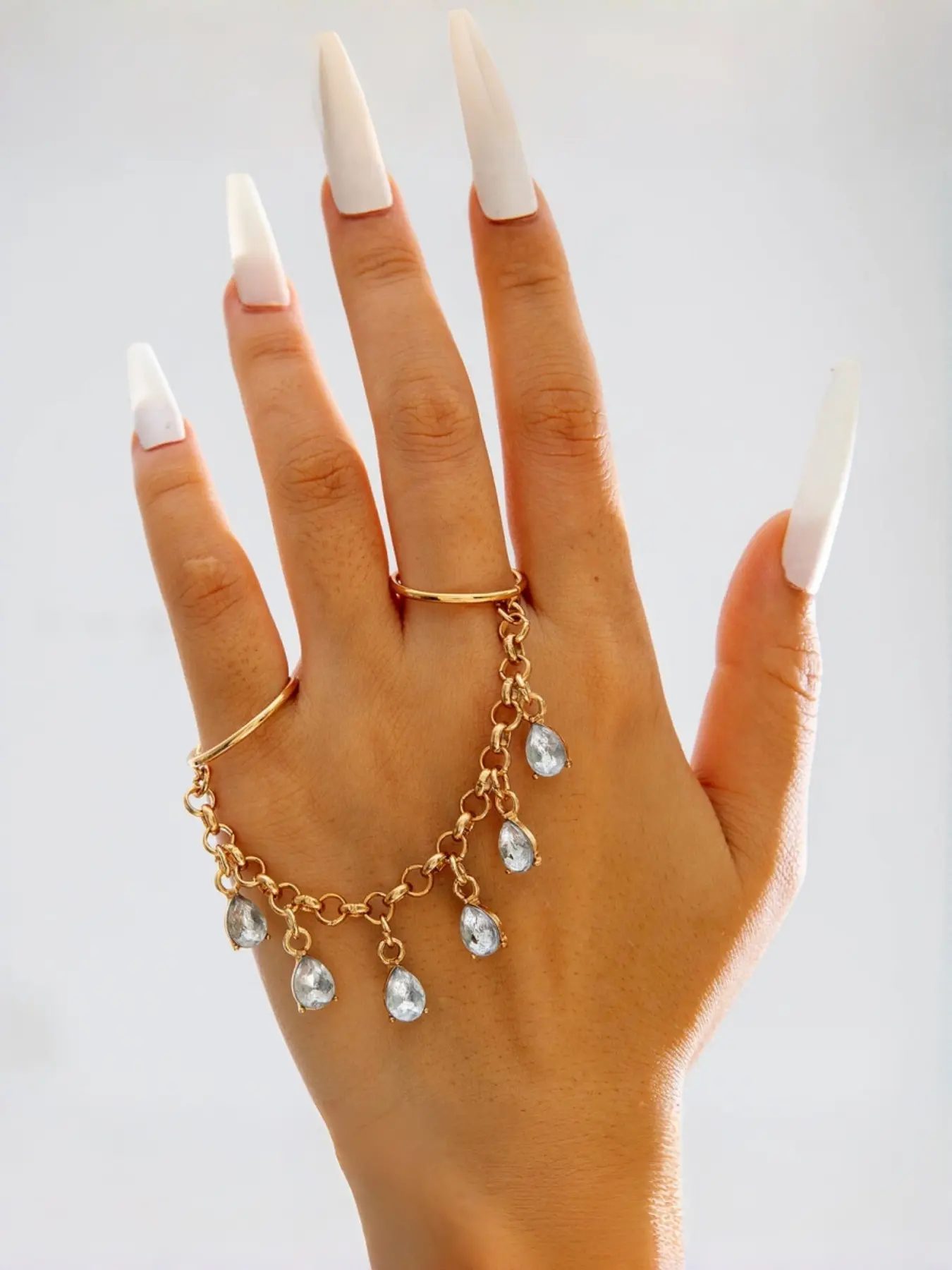 Boho Teardrop Hand Chain Bracelet with Dangle Crystal Charms, Elegant Geometric Design, Perfect for Festival & Vacation