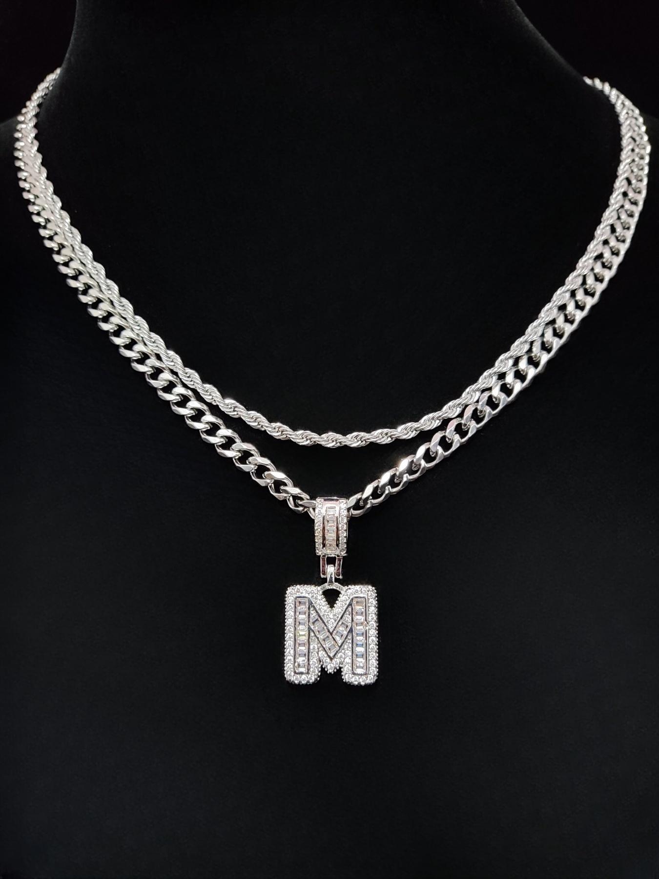 Fashion Initial Pendant Necklace & Cuban Link Chain Necklace, Stainless Steel Jewelry for Party, Trendy All-match & Exquisite Jewelry for Birthday Gift