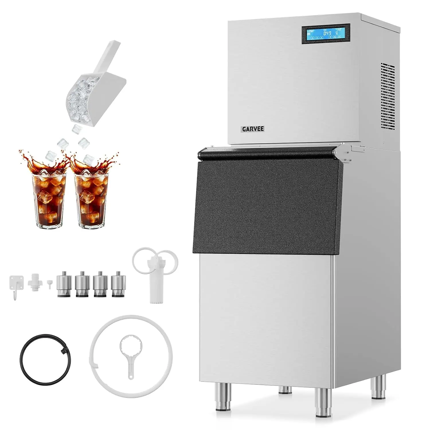800Lbs/24H  Commercial Ice Maker with 450Lbs Storage Bin, Stainless Steel Ice Machine Featuring Self-Cleaning, Adjustable Ice Thickness & LCD Panel for Restaurant Bar Cafe