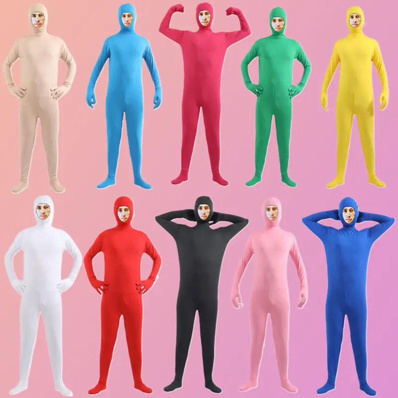 Adult & Kids Solid Skin-Tight Invisible Man Jumpsuit Halloween Cosplay Black Full Body Outfit