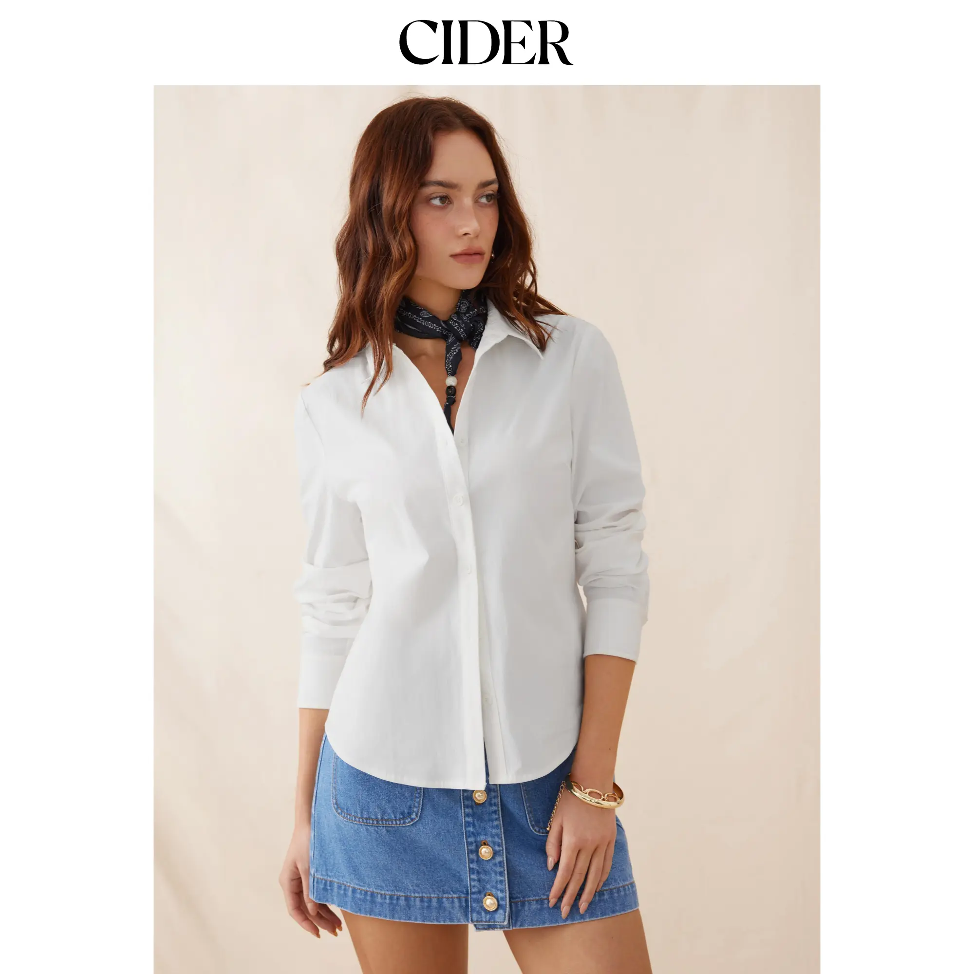 Cider Stretch Cotton Collar Button Long Sleeve Shirt