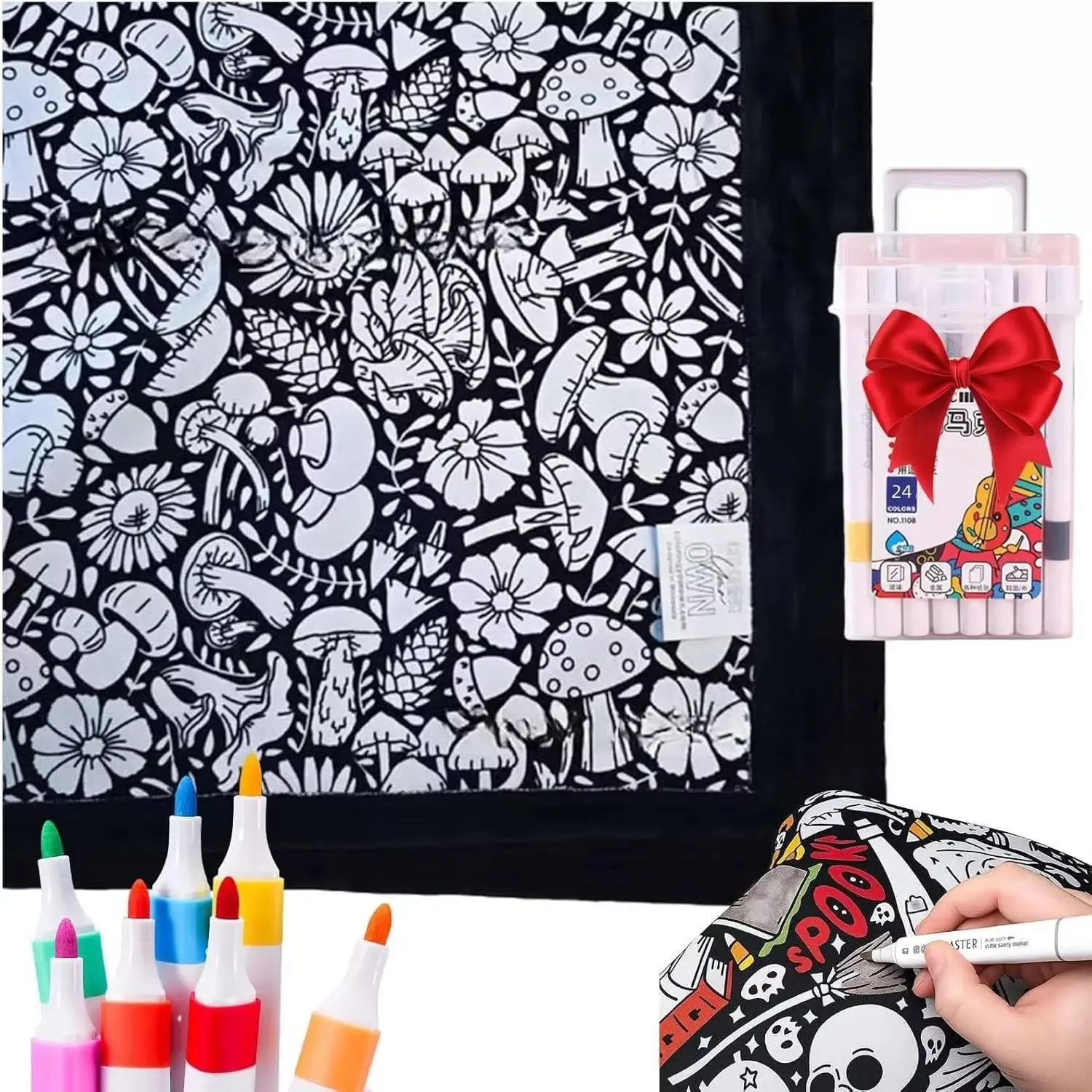 DIY Coloring Blanket 24 Color Pens Washable Reusable Soft Fleece Drawing Blanket DIY Painting Blanket for Kids Adults Home Decor
