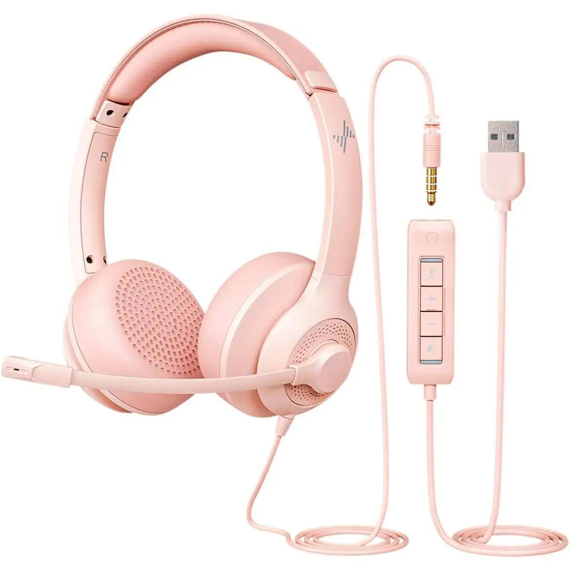 USB Headset with Microphone for PC, -Ear  Laptop Headphones with Noise Cancelling Microphone in-line Control for  Office  Class Skype Zoom (USB+3.5mm, Black)