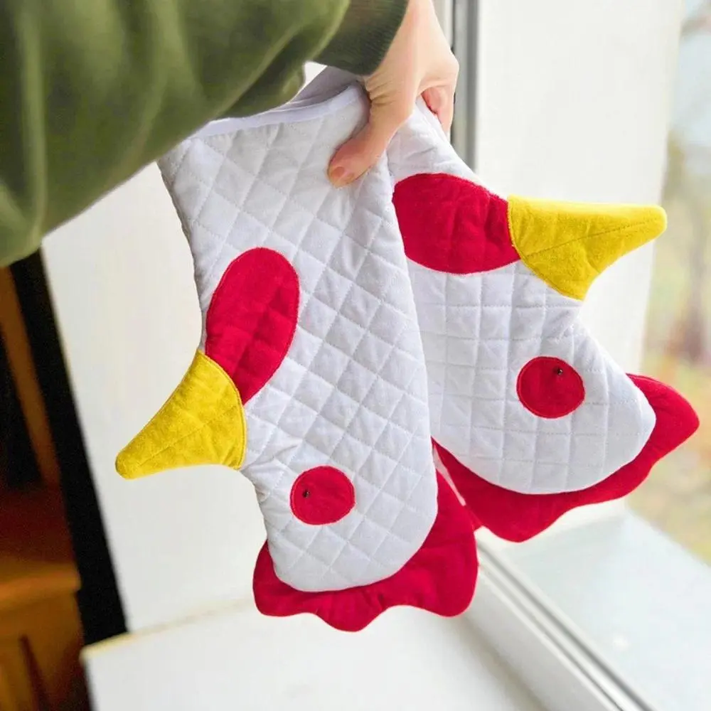 Practical Anti-Scalding Rooster Trim Oven Mitts Heat Resistant Thickened Microwave Mitts Cotton Lined Kitchen Gloves Cooking
