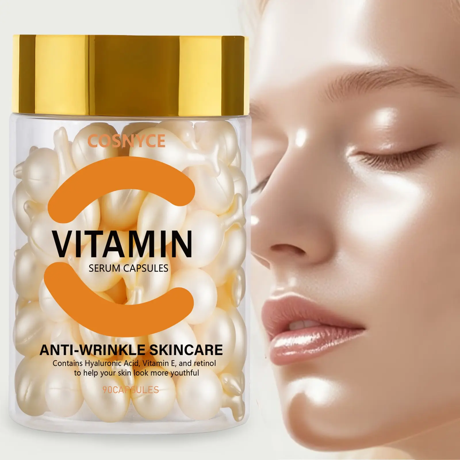 90 Vitamin Face Essence Capsules, Deep Hydration, Alcohol-Free Formula, Suitable for All Skin Types, Liquid Form, 24-Month Shelf Life