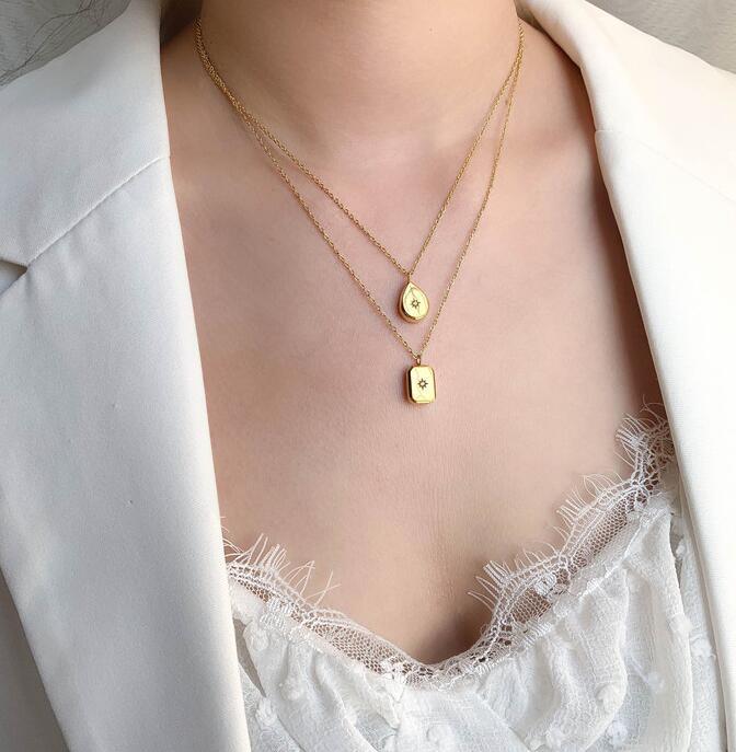 Oblong brand North Star light inlaid zircon pendant necklace square brand star mount collarbone chain female