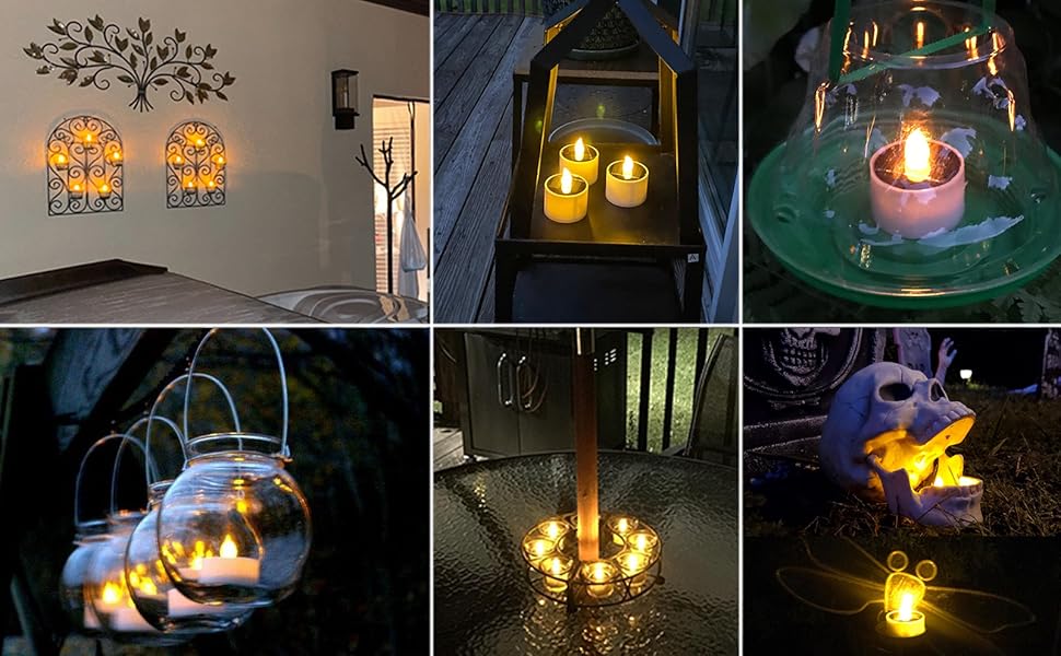Solar Tea Lights Outdoor Waterproof, 8pcs Rechargeable Dusk to Dawn Little Solar Votive Candles, Flameless Flickering Small Light for Lantern Window DIY Chandelier Patio Deck Garden Decor (Warm Amber)