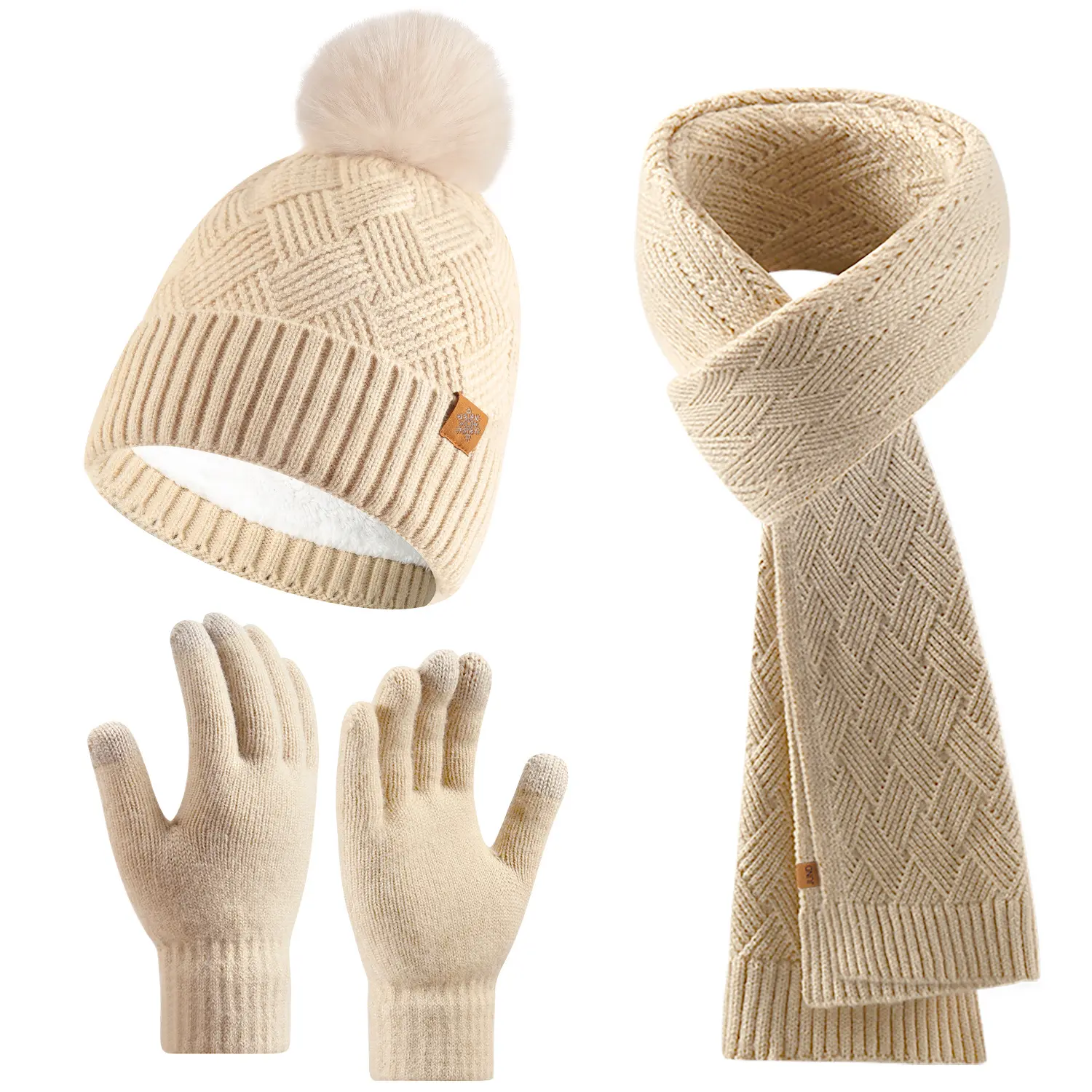 Womens 3 Piece Set Including Knitted Hat Scarf Gloves Double Layer Knit Construction For Excellent Warm Cold Protection Ideal For Outdoor Walking Shopping Commuting To Deliver Comfortable Full Coverage Thermal Guard For Daily Winter Outdoor Activities