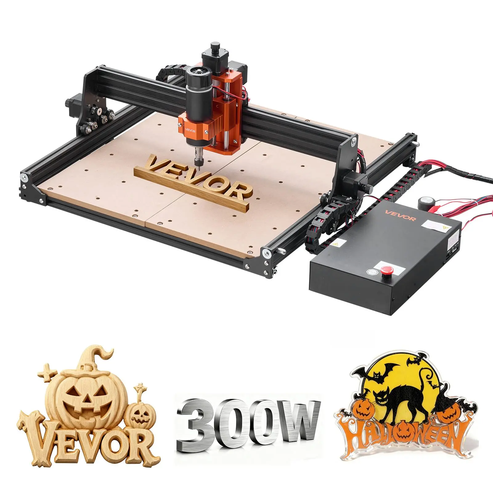 VEVOR 3-Axis CNC Router Machine, 300W Spindle, 15.75" Area 3-Axis Milling, 15.75x15.75x2.36in Working Area, Offline Controller, Aluminum Alloy Structure, for Wood Acrylic Carving Cutting