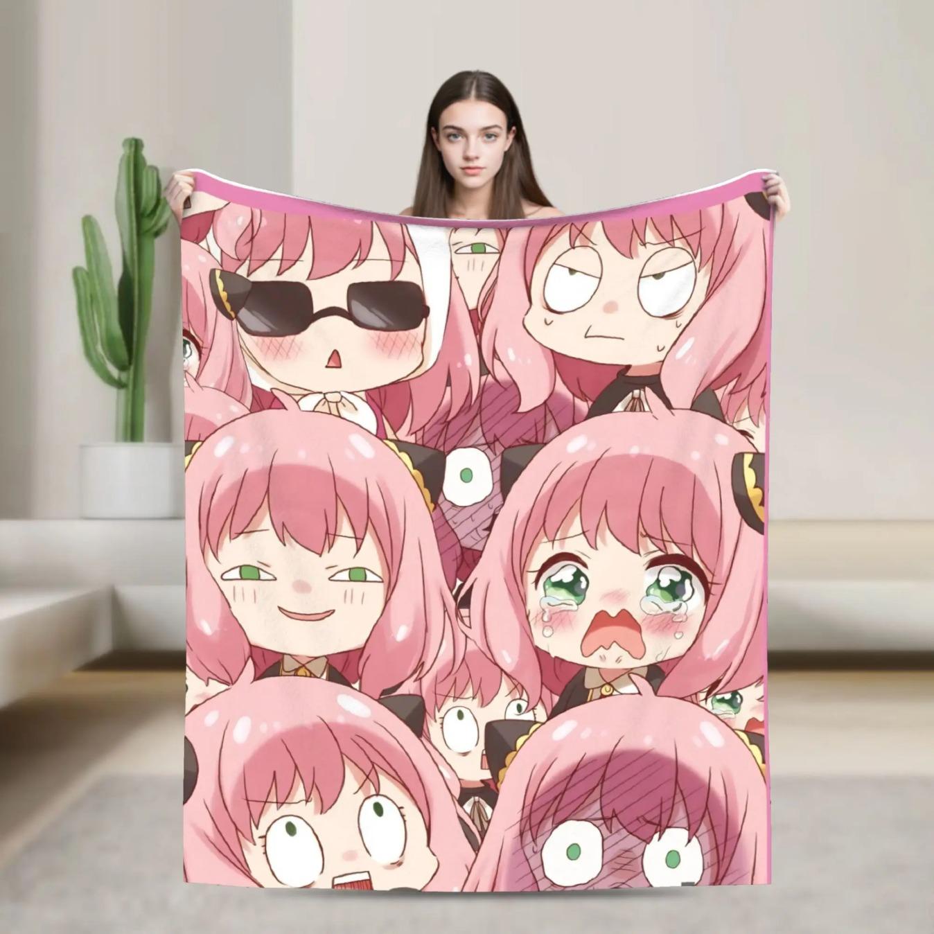 Spy x Family Anya Forger Flannel Blanket Soft Anime Throw Blanket Cozy Bed Sofa Travel Office Streetwear Style Warm Bedspread Gift for Fans