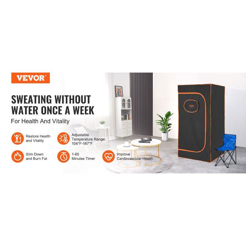 VEVOR Sauna Tent Portable Full Size, 1400W Personal Sauna Kit for Home Spa, Detoxify Soothing Infrared Heated Body Therapy, Time Temperature Remote Control With Chair Floor Mat