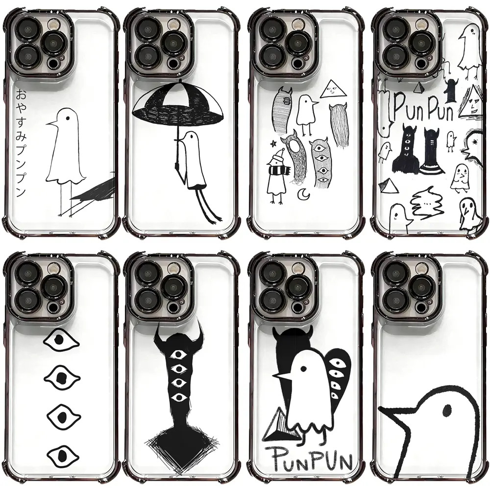 Oyasumi Punpun Black Sketch Clear Electroplated Shockproof Phone Cases For iPhone 17 Promax Air 16 Pro 15 14 Plus 13 12 & Samsung S23-26, Corner Bumper Chrome Border Cover For Anime Fans Gifts