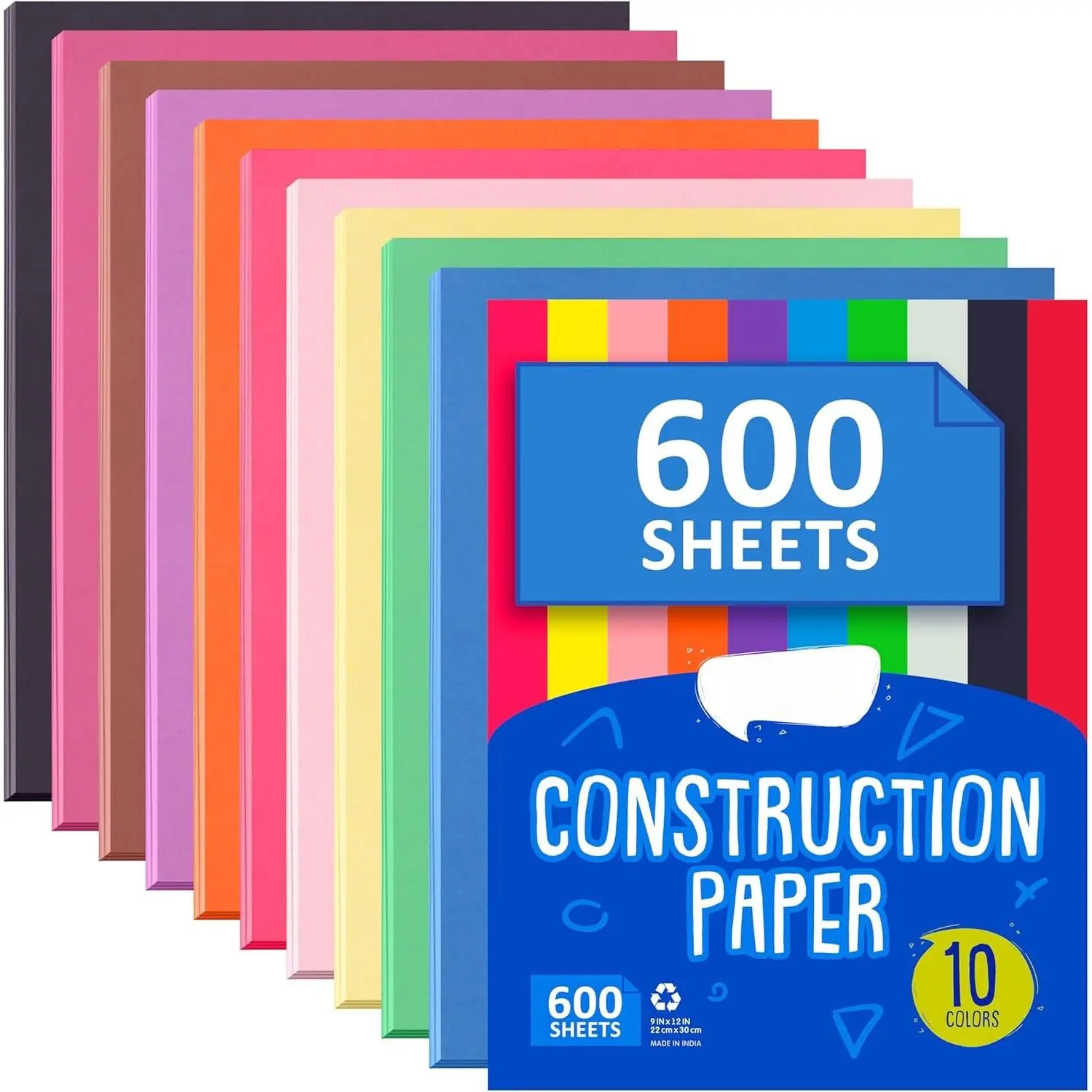 Construction Paper  Colors - (600 Sheets, 9x12), Craft Paper, 10 Bright Colors - Bulk Pack Arts & Crafts Projects - Colored Paper for , , and Classroom Supplies