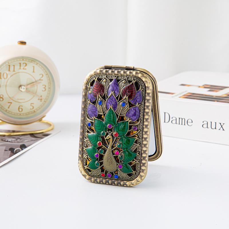 Aesthetic Retro Peacock Compact Mirror Double Sided Magnifying Portable Metal Folding Mirror Perfect Gift For Her