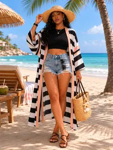 Striped Long Sleeve Vacation Kimono