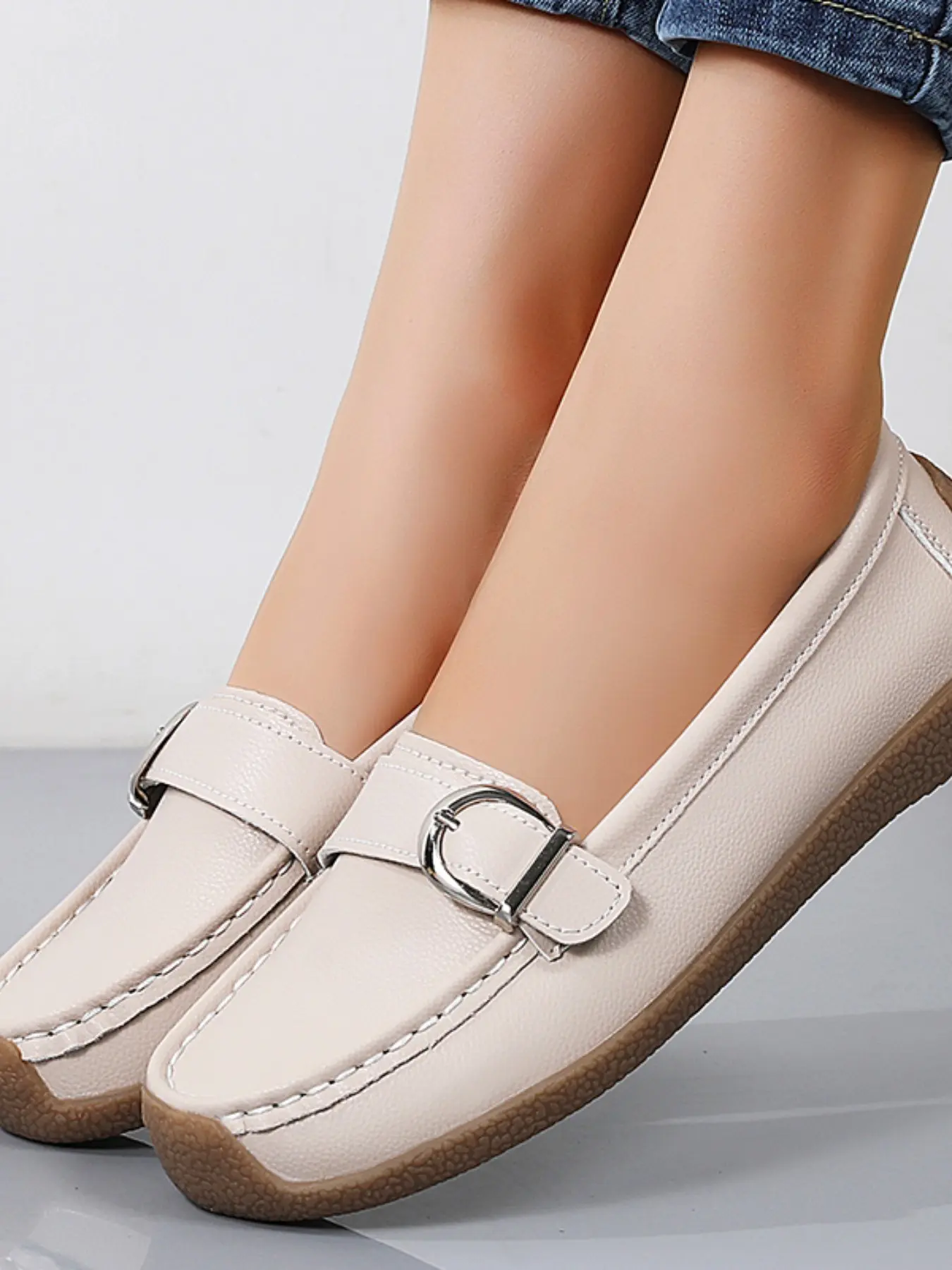 Women's Comfortable Lightweight Classic Casual Leather Loafers, Genuine Leather Slip-On, Fashion Business Casual Shoes, Office Work Flats Shoes, Daily Walking Shoes