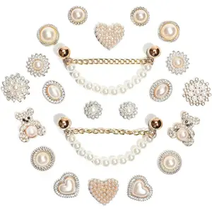 SOGLLQAM Crystal & Pearl Shoe Charms Set with Glittering Chains - Elegant Letter Decorations for LOVE & QUEEN Designs, Premium DIY Shoe Jewelry for Women's Party Style and Girls' Fashion Accessories Footwear gift