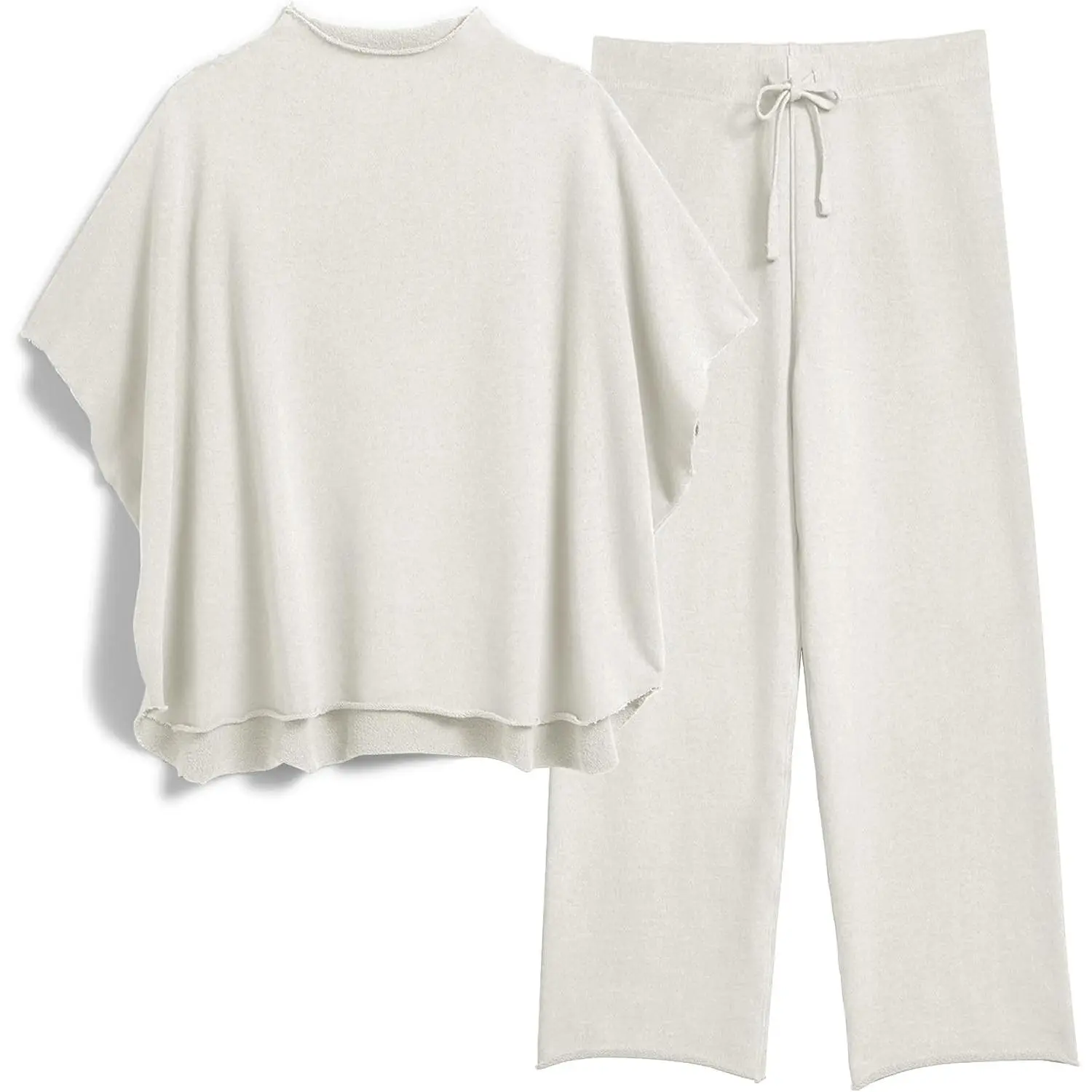 Women's Two Piece Outfits 3/4 Batwing Sleeve Capelet Crew Neck Pullover Top Wide Leg Pants Lounge Set