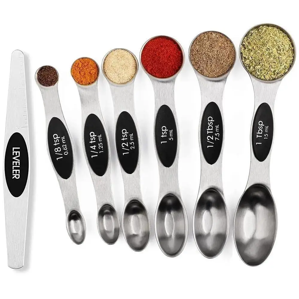 Stainless Steel Magnetic Spoons 8 Set with Leveler for Baking, Stackable Metallic Spice Kitchen Utensils and Gadgets Food Measuring Tool Measure Cups Measuring