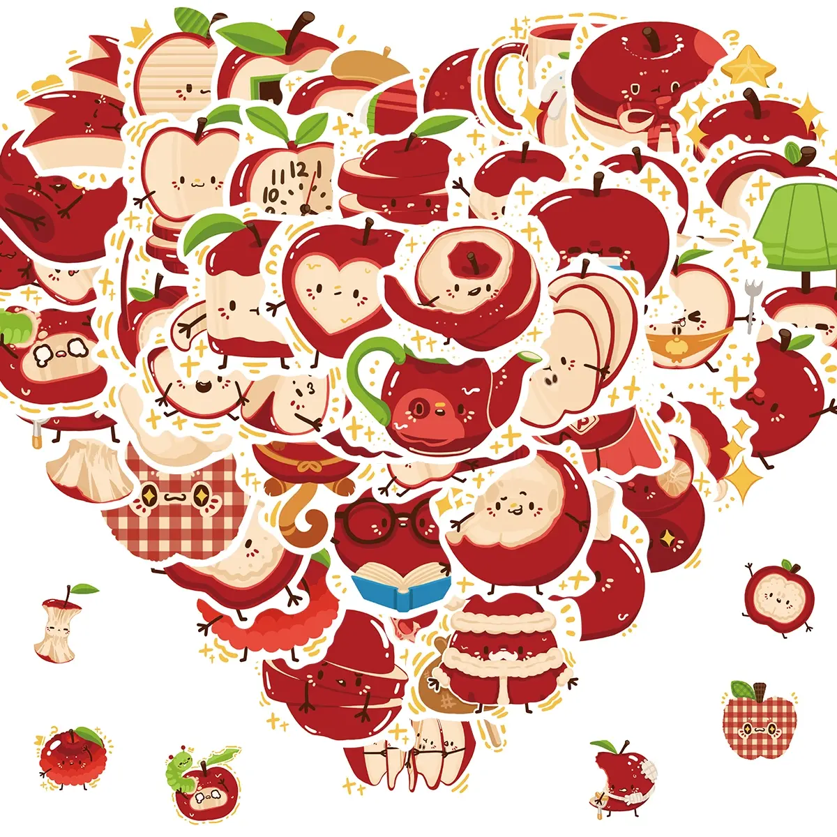 Apple Stickers, 50PCs Cartoon Fruit Stickers for Laptop, Hydro Flask, Water Bottle Phone, Vinyl Decals for Girls, Teens, Party Supply Decals as Gifts (Apple)