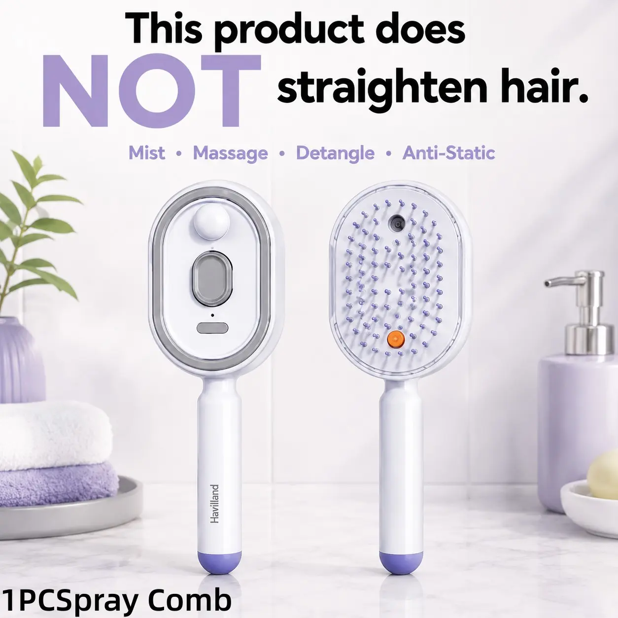 1 PC 2026 New Electric cold steam for Hair, Upgrade Rechargeable 3 in 1 Self Cleaning Hair Brush with Water Spray, Electric Spray Air Cushion Massage Comb for Long Short Hairs Frizz Control No Essential Oil Included