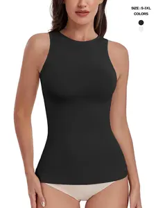 Round Neck Sleeveless Tummy Control Shaping Tank Top, Seamless High Elastic Compression Waist Cincher, Casual Body Shaper Vest