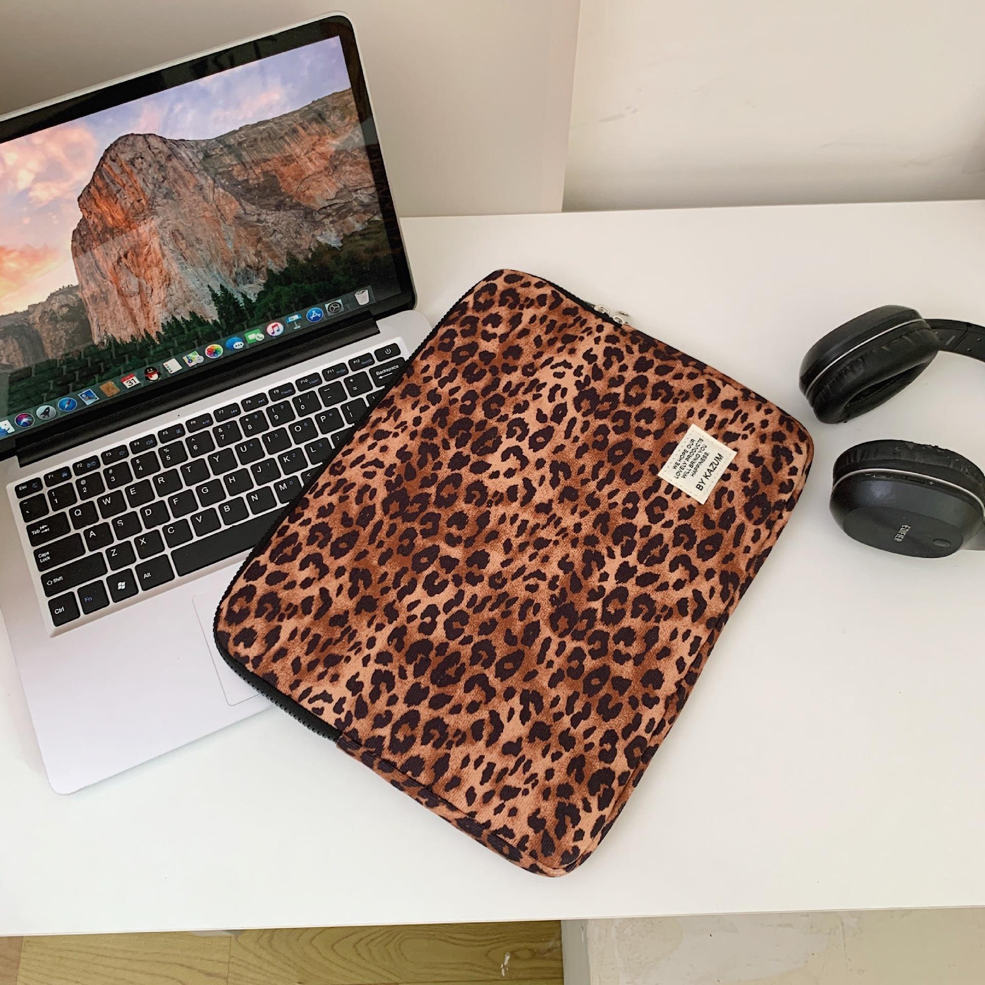 Leopard Print Laptop Sleeve For Ipad Air6 Pro11 Macbook Air13.3 13.6 Pro14 15 Dell Huawei Samsung 15.6 16 Inch Shockproof Bag