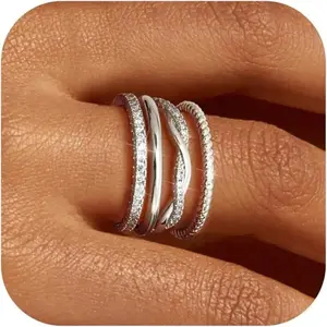4 Pcs 14K Gold Plated Stackable Rings for Women, Dainty Thin Bands Inlaid with CZ Stones, Non-Tarnish Design, Sizes 5-10, Ideal for Daily Wear, Promise and Wedding Use