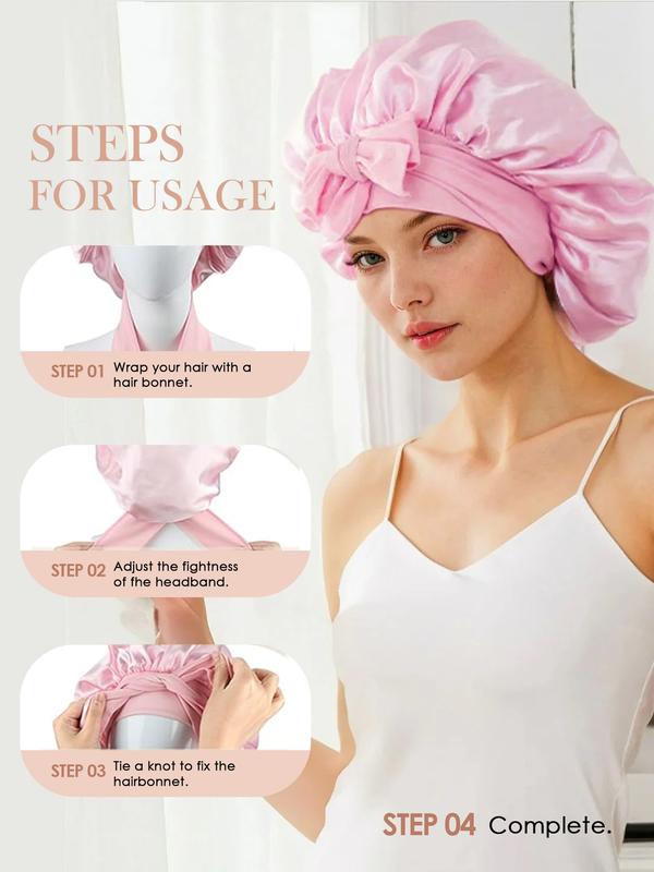 Women's Soft Breathable Satin Hair Cap, Adjustable Night Sleep Hat, No Heat Styling Tool, Dual-Layer Design, Gentle on Hair