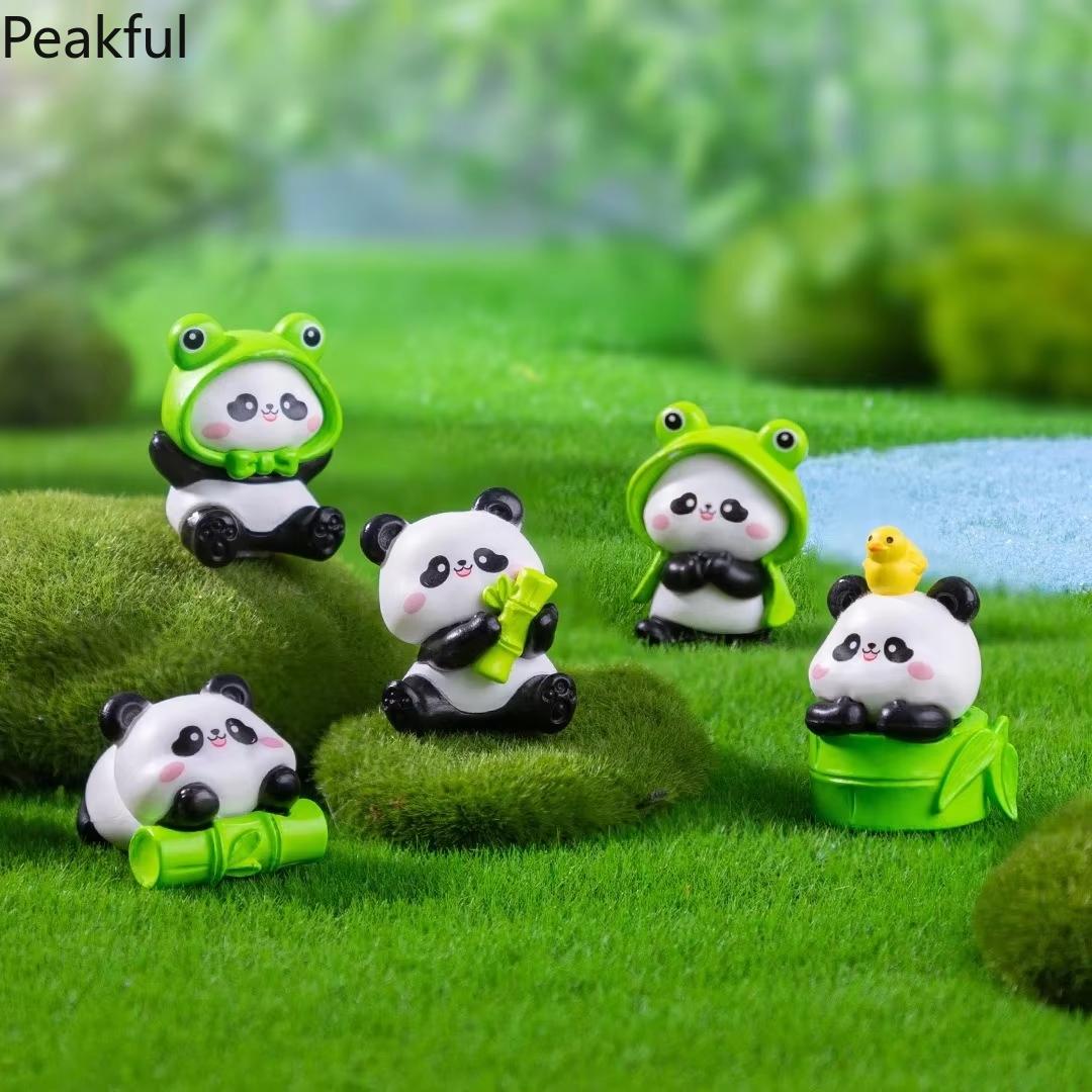 6PCS Cute Mini Panda Figurines – Kawaii Resin Animal Ornaments, Perfect for Desk & Garden Decor, Adorable Home Accessories & Kids' Toy Gifts, Charming Panda Collectibles for Any Room