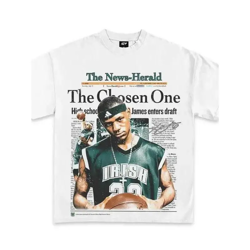 Premium soft cotton unisex oversized short sleeve tee with vintage 2002 Lebron James The Chosen One graphic classic basketball streetwear ideal fan gift for adult men women daily casual outdoor wear short sleeve  vintage logo  casual sportswear  high-qual