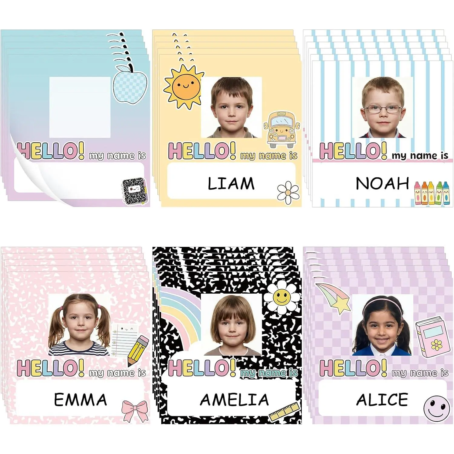 42 count My Name is Tags for Classroom,  Photo Nameplates with Photo Space, Self Adhesive Desk Labels for   1st 2nd 3rd Grade, Bins Cubbies  to School Decor